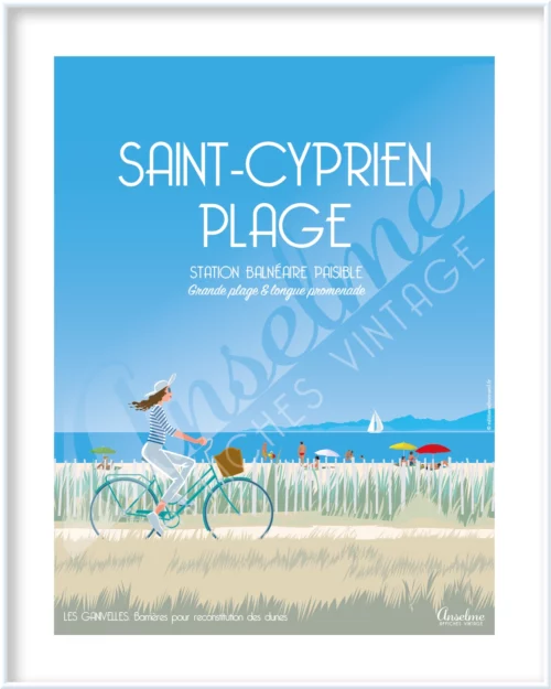 Affiche SAINT-CYPRIEN Plage • Station balnéaire paisible • Grande plage & longue promenade • Saint-Cyprien