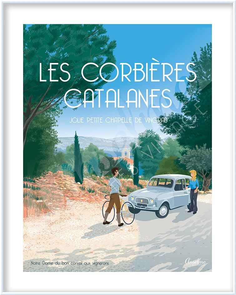 N°38-Affiche Anselme-VINGRAU LES CORBIÈRES CATALANES • Jolie petite chapelle de Vingrau • Notre Dame du bon conseil aux vignerons